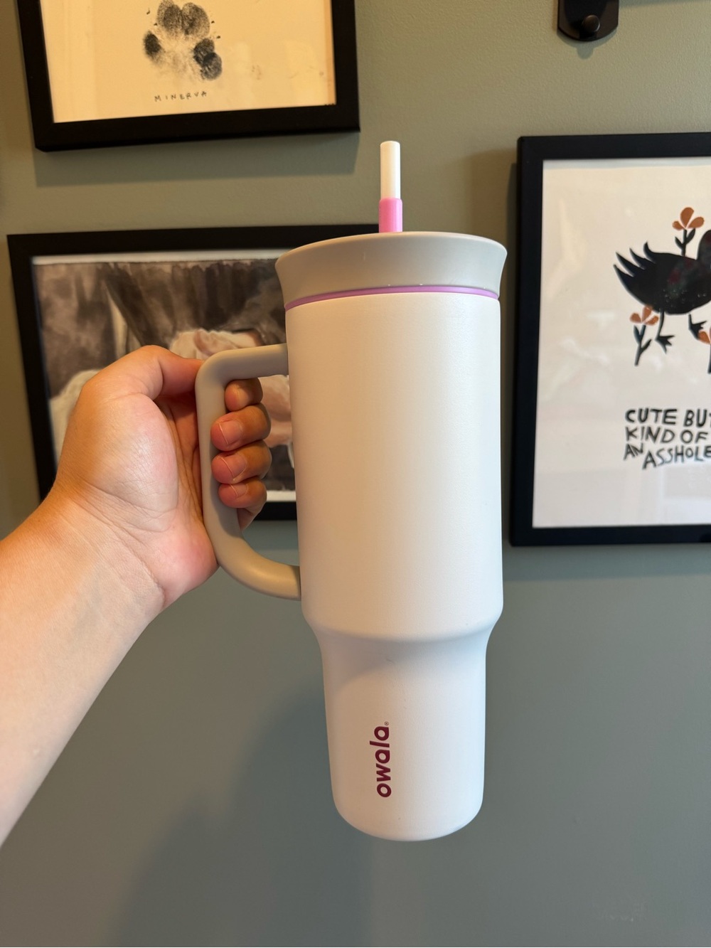Owala 40 oz Stainless Steel Insulated Tumbler White Pink Gray
